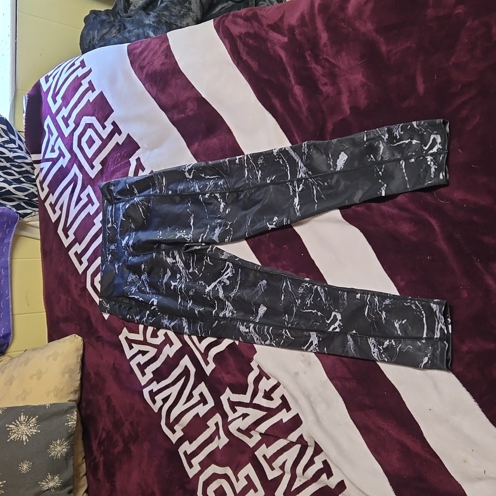 Black leggings with white tye dye throughout, size medium or 6